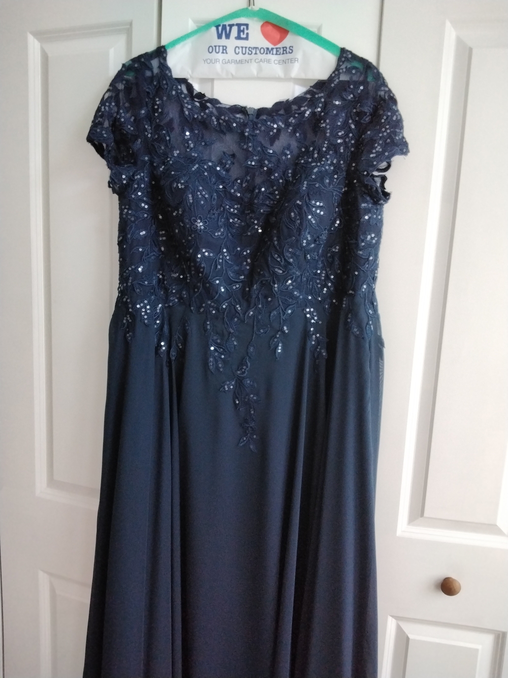 JJs House Navy Blue Beaded Lace Evening Gown
